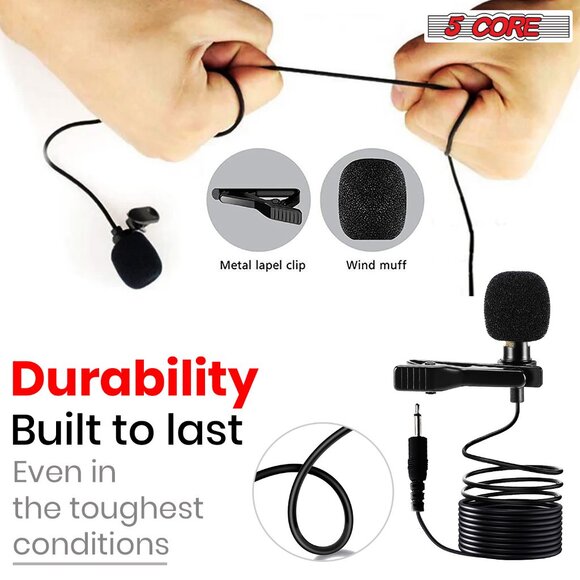 5 CORE Premium Lavalier Microphone Lapel Clip-on Mini Wired Omnidirectional Cond - Picture 11 of 15